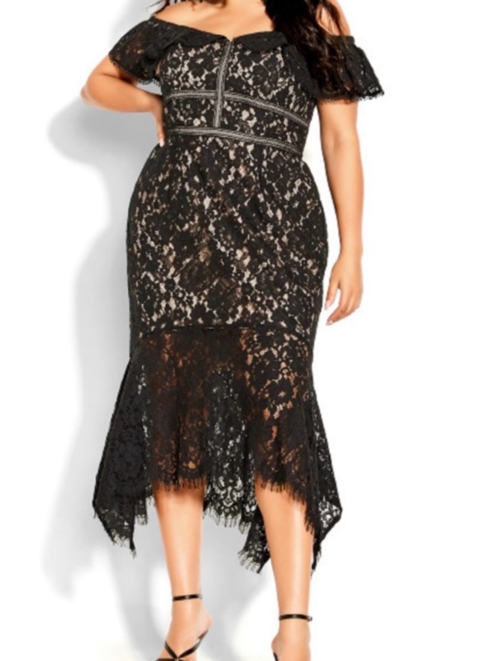 City Chic Black Lace One Shoulder Dress